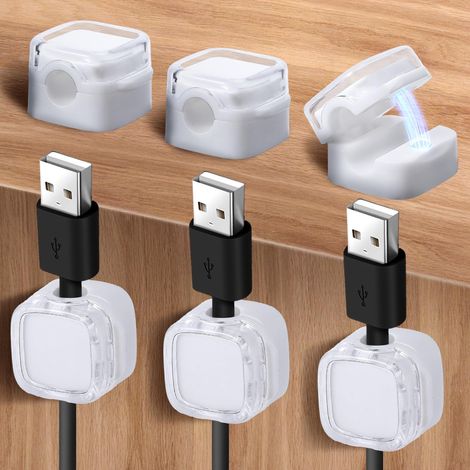 Lot de 6 organiseurs de cordons magnétiques, gestion des câbles sous le bureau, support de fil adhésif, cache le câble de charge du téléphone (transparent) (1/5)