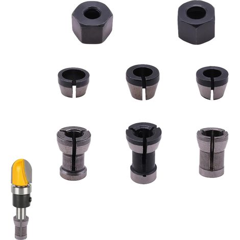8 PCS Pinces de Serrage pour Défonceuse et Machine à Graver, Pince de routeur Titulaire, 6 Adaptateurs de Serrage (6 mm, 6,35 mm, 8 mm) + 2 Écrous en Acier Carboné Haute Précision pour Bois (1/5)