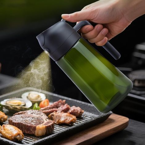 1 - Bouteille Huile - Pulvérisateur - Verre Ambré - Protection Lumière - Cuisson Friteuse Barbecue - Noir - 470 ml