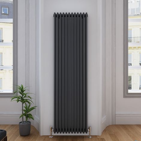 ELEGANT 1800 x 554 mm Anthracite Vertical 3 Column Radiator Traditional Designer High Heat Output Radiator + Chrome Thermostatic Radiator Valves (1/5)