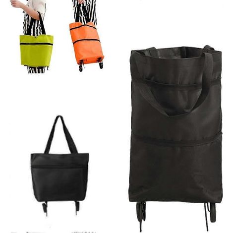 Sac de courses pliable à roulettes chariot réutilisable portable noir (1/5)