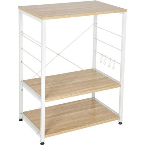 WOLTU Scaffale per Cucina in Acciaio Legno Carrello per Microonde Scaffalature Rovere (1/5)