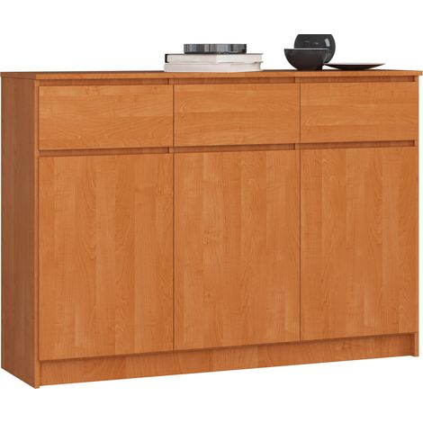 Cómoda AKORD K140 Aliso 138 cm 3 puertas 3 cajones frente en color Aliso 6 estantes 138x40x99 cm