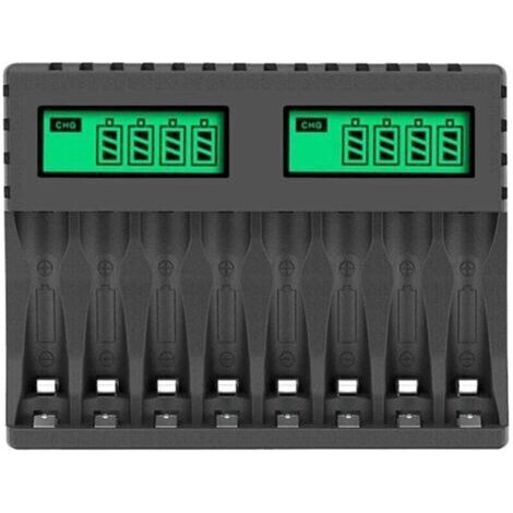 Chargeur de batterie intelligent à 8 emplacements avec écran LCD pour piles rechargeables AA/AAA NiCd NiMh, chargeur de piles AA AAA