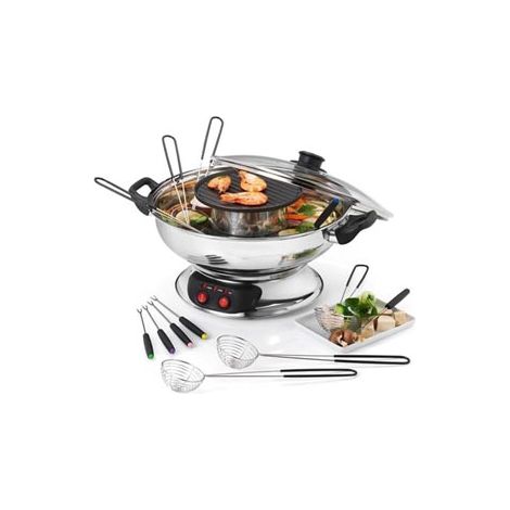 Kitchenchef – Appareil à fondue inox 6 personnes – Couvercle en verre – Plaque amovible 650W – Fondue 1350W – Garantie 2 ans