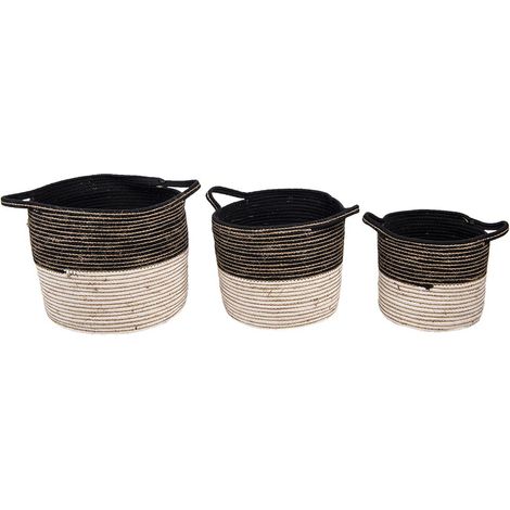 Lot de 3 paniers de rangement en corde noire dimensions 52 46 et 37 cm - PANGIVO (1/4)