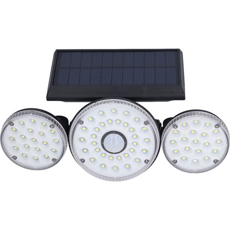 Projecteur solaire d'extérieur à détecteur de mouvement, 3 têtes orientables, 70 LED, étanche IP65, pour cour, jardin ou allée. (1/5)