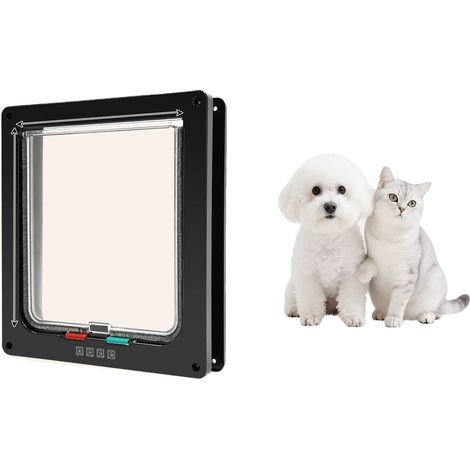 Puerta para mascotas, con cierre de 4 posiciones, compatible con paredes y puertas, color negro. (1/2)