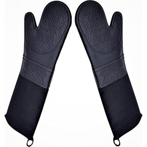 Guanti professionali extra lunghi in silicone resistenti al calore con fodera trapuntata, durevoli e termoresistenti, 2 paia per confezione.
