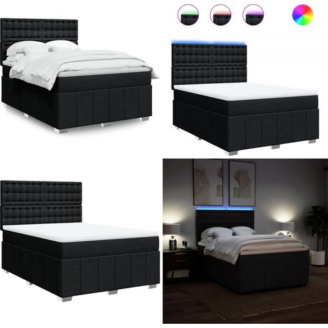 vidaXL Sommier à lattes de lit avec matelas Noir 140x200 cm Tissu (1/5)