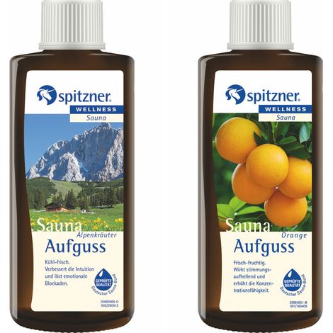 Spitzner 2 Düfte Alpenkräuter und Orange Vorteilspack Saunaaufguss mit je 190 ml