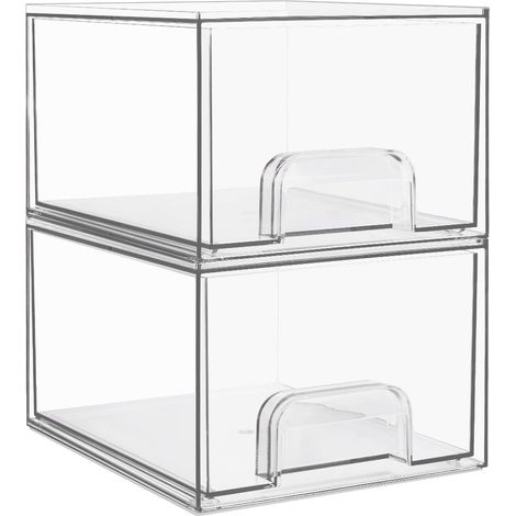 Lot de 2 tiroirs de rangement empilables en acrylique pour maquillage, 11.05 cm de haut, armoire de cuisine, garde-manger et rangement