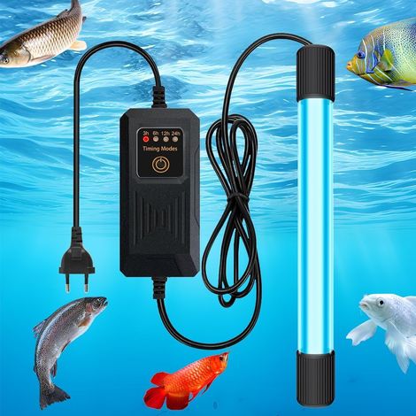 Stérilisateur UV Aquarium, Lampe stérilisateur UV pour aquarium avec minuterie, Lampe UV Submersible Lumière, lampe aquarium pour nettoyage d'aquariums, piscines d'aquarium, aquarium (11 W) (1/5)