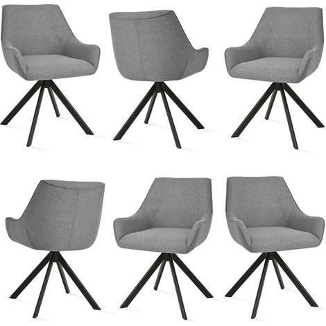 Goeurvant Sillón giratorio 360° con respaldo curvado y cojín mullido, la combinación perfecta entre estilo y comodidad - Juego de 6 - Gris (1/5)