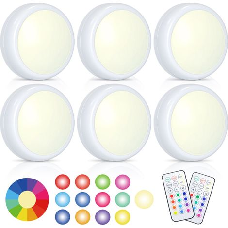 Lot de 6 spots LED avec 2 télécommandes, design RGB, plusieurs couleurs, blanc (1/5)