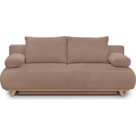 Canapé convertible 3 places avec coffre de rangement en tissu bouclé rose poudré - Laria (1/5)