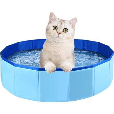 Piscine Pliable pour Chien, 60 x 20 cm, pataugeoire Pliable en PVC pour Animaux domestiques, Piscine pour intérieur et extérieur Bleu (1/5)