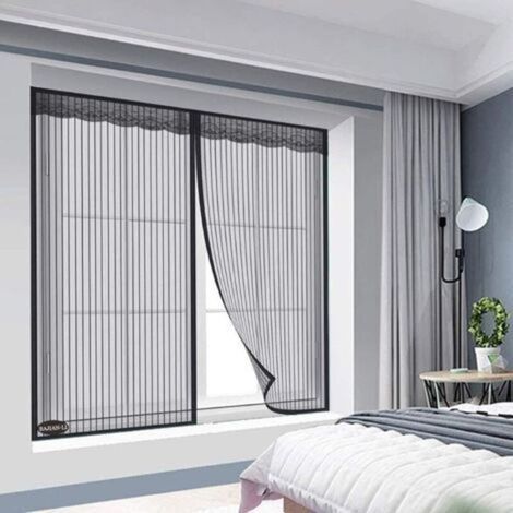 Magnetisches Fenster-Moskitonetz, Fenstervorhang zum Schutz vor Mücken und Insekten, automatischer magnetischer Verschluss, für Fenster oder Türen - Schwarz - B 47x47 Zoll (120x120 cm) (1/3)