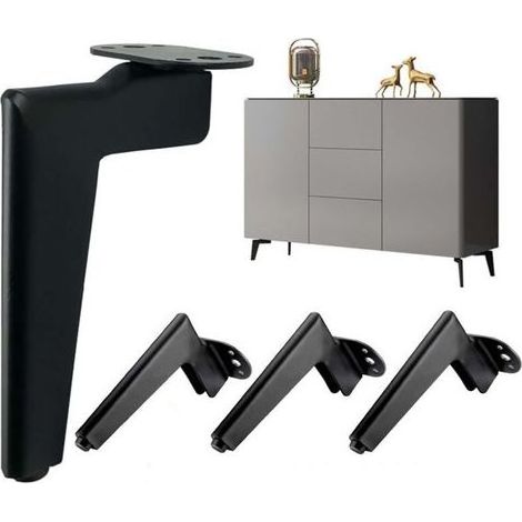 4 Pieds de Meubles Metal, Pied Canapé de Rechange Moderne, Pied pour Table Basse, Meuble TV, Armoire Salle de Bain avec Vis + Protection du Sol + Base Silencieuse Antidérapante (14.5CM, Black) (1/4)