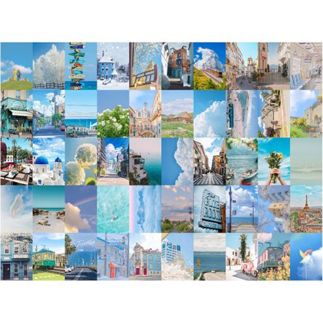 50 autocollants paysage nature décoratifs esthétiques voyage scène pour scrapbooking DIY planificateur journal carnet ordinateur portable valises bleu (1/5)