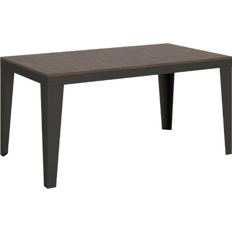 Table rectangulaire extensible 6 à 12 places L 160 à 264cm bois foncé et pieds acier gris foncé Flavien (1/5)