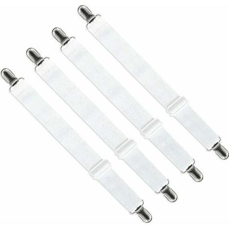 Drap-housse (65 cm à 150 cm), sangle de fixation pour drap, housse de canapé et housse de table à repasser (blanc, lot de 4)