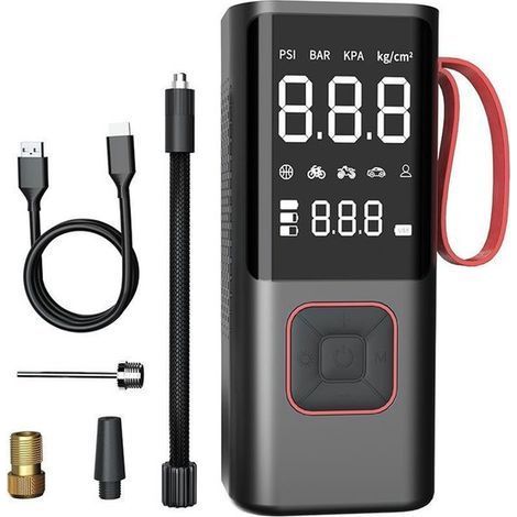 Compresseur d'air portable sans fil Ynkkvre – Pompe à pneus pour voiture et vélo avec affichage LED, arrêt automatique, éclairage LED à 3 modes et batterie rechargeable (1/5)