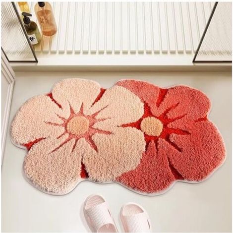 Badematte, niedlicher Badezimmerteppich mit Blumenmuster, dick, weich, saugfähig, schnelltrocknend, rutschfest - Crezuo (1/4)