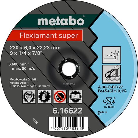 METABO 616604000 - Disco de disco abrasivo per smerigliatrice angolare Flexiamant Super A30-O Disco abrasivo in acciaio inox Ø 150 x 6 x 22,22 mm (Confezione de 25 pezzi).