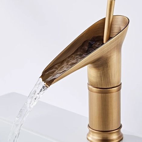 Retro-Wasserfall-Badezimmerarmatur aus Messing, Wasserfall-Waschtischarmatur, antike Badezimmer-Mischbatterie, Handwaschbeckenarmatur (1/5)