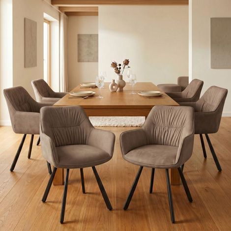 Lot de 6 chaises de salle à manger pivotantes en velours marron – Accoudoirs – Rotation 360° – Hauteur d’assise 45 cm – Structure métal