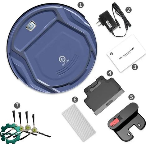 Manuzen - Robot aspirateur 2 000 Pa – programmation et retour en charge – Bleu (1/3)