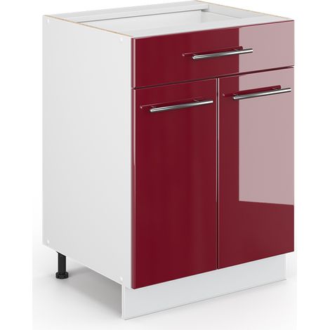 Badschrank Fame-Line, Bordeaux Hochglanz, 60 x 81.6 cm mit Schublade, ohne Arbeitsplatte, Vicco