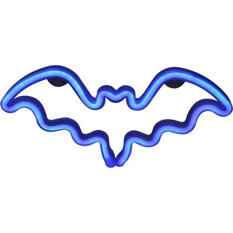 Lampadaire Neon LED Innovatif Lampe Signal Lumineuse Bat Forme pour Décorations Fête Noël Vacances Bleu ABS+PVC 30cm 3 Batteries AA