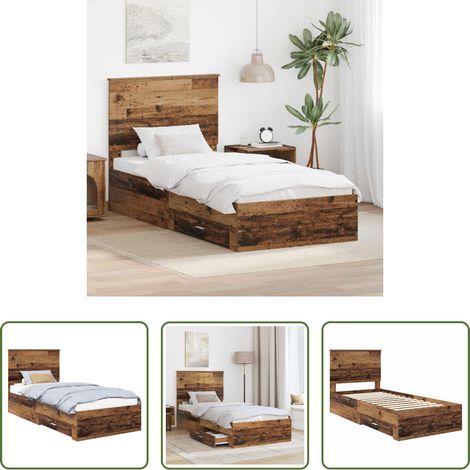Schubladenbett -  Bettrahmen mit Kopfteil Altholz 90 x 190 cm Holzwerkstoff (1/5)