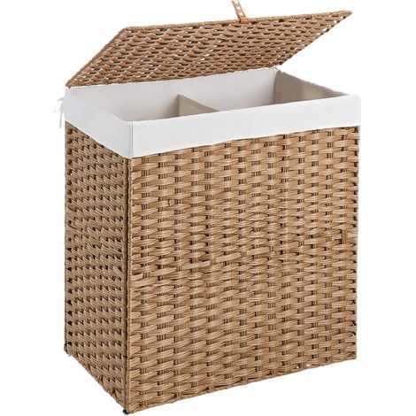 HOME Cesto de ropa dividido con tapa - Doble clasificador con bolsas de forro - Cestos grandes plegables - Contenedor plegable - Cesta para la ropa
