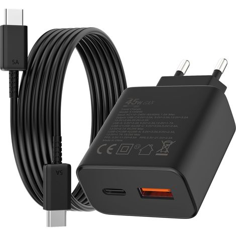 2 Pièces Chargeur USB C,45W 2-Port Charge Rapide Prise USB-C et USB-A avec 2m Type C Câble pour S25 Ultra, S25+,S24+,S24 Ultra,S23+,S23 Ultra,S22,S21,S10 S9 S8 A55 A54 Secteur Adaptateur (1/5)
