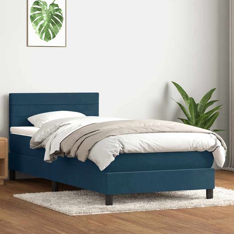 Sommier à lattes de lit et matelas bleu foncé 80x210 cm velours