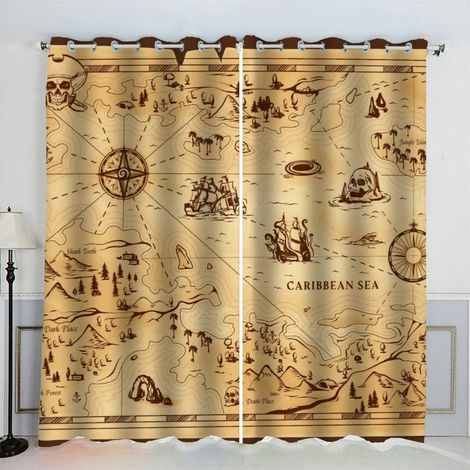 Rideaux Carte Carte Pirate Rideau Occultant Chambre Fille Garcon Rideaux Chambre Ado Isolation Thermique et Réduction du Bruit Rideau (200x200 cm) - 2x100x200 cm（200x200） (1/5)