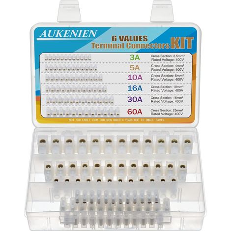 6 Valeurs Blocs de Jonction Électriques Kit 3A 5A 10A 15A 30A 60A Bornes a Vis Double Rangée Barrière Électrique Connecteur Rapide à 12 Borniers 3 5 10 15 30 60 A Borne Blanche (1/5)