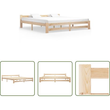 The Living Store Cadre de lit sans matelas bois massif de pin 200x200 cm - Cadre De Lit - Lit Double - Bois Massif - Pin - Design Classique (1/5)
