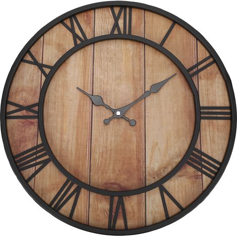 Horloge murale vintage en fer forgé, ronde, sans tic-tac, chiffres romains pour maison bureau (1/5)