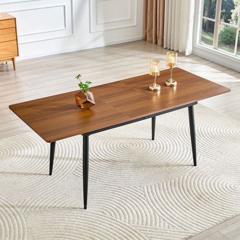 Table à manger rectangulaire 190,5x80x75 cm noyer en MDF et métal avec pieds inclinés et entretien facile (1/5)