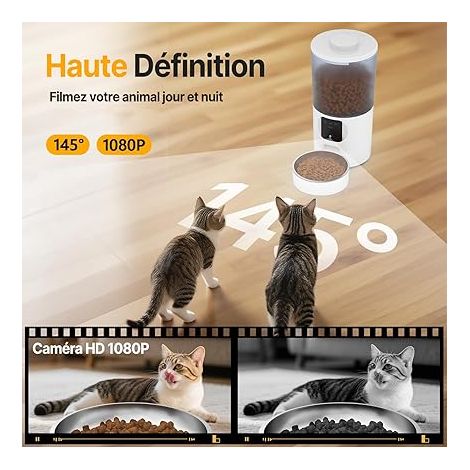 Automatic Cat Food Dispenser, Stainless Bowl, Backup Battery – PF1 White – Motion Detection (1/4)