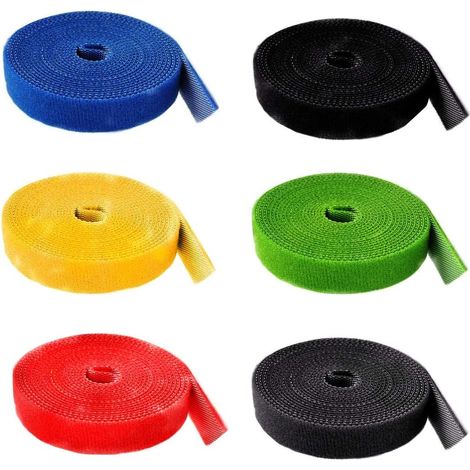 Juego de 6 bridas reutilizables de 2 m con cierres de velcro en 6 colores para una mejor organización.