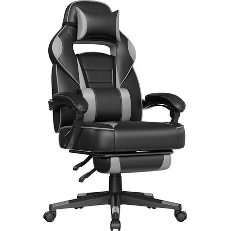 Fauteuil de Bureau, Chaise Gaming, RÉglable, Repose-pieds TÉlescopique, MÉcanisme À Bascule, Appui-tÊte, Support Lombaire, Charge 150 kg, Noir d'Encre et Gris Tourterelle (1/5)