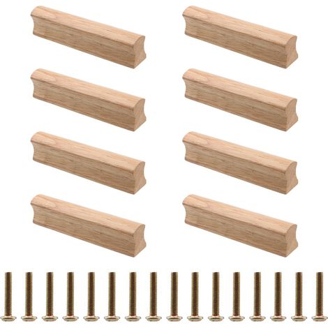 Lot de 8 Poignées de Meuble en Bois Massif 130mm - Poignet de Porte Cuisine, Armoire, Tiroir - Entraxe 96mm avec Vis (1/5)