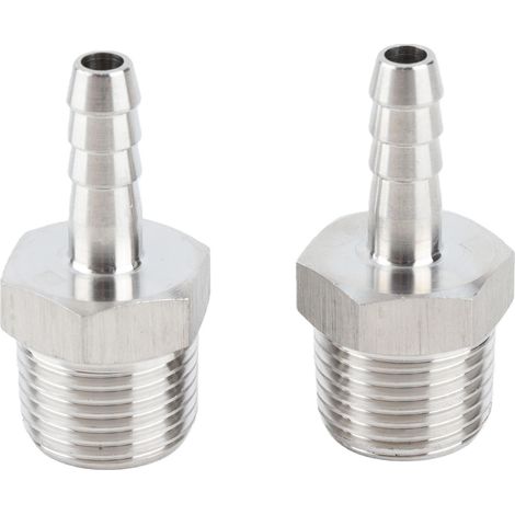 2PCS Raccord Rapide Laiton Inox 304 Filetage Mâle BSPT 1/2in Embout Barbé Pour Tuyau Air Comprimé 8mm (1/5)