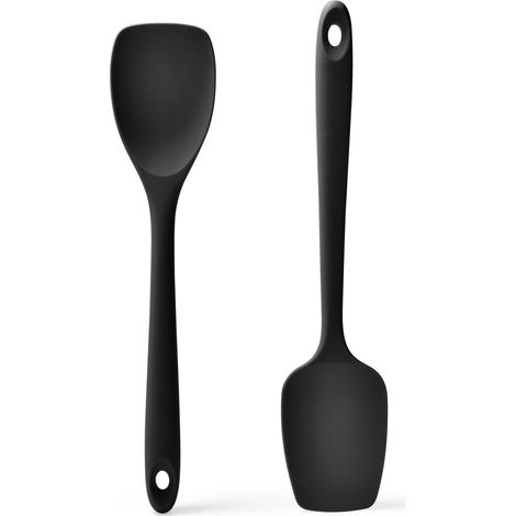 Silikon Kochlöffel Set 2 Stück, 315°C Hitzebeständig, Lebensmittelecht, Schwarz
