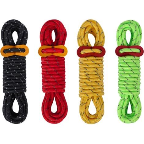 Corde de tente réfléchissante. corde de camping. adaptée au camping en plein air. à la randonnée. à l'auvent. à la tente. 4 m (1/4)